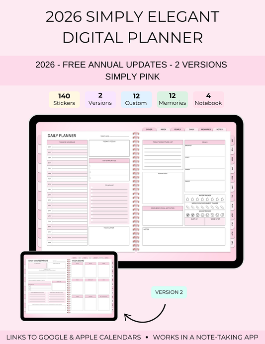 2026 Simply Elegant Digital Planner in Pink